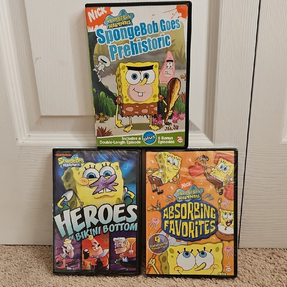 SpongeBob SquarePants 2 NEW 1 EUC DVDs Prehistoric, Heroes, Absorbing Favorites